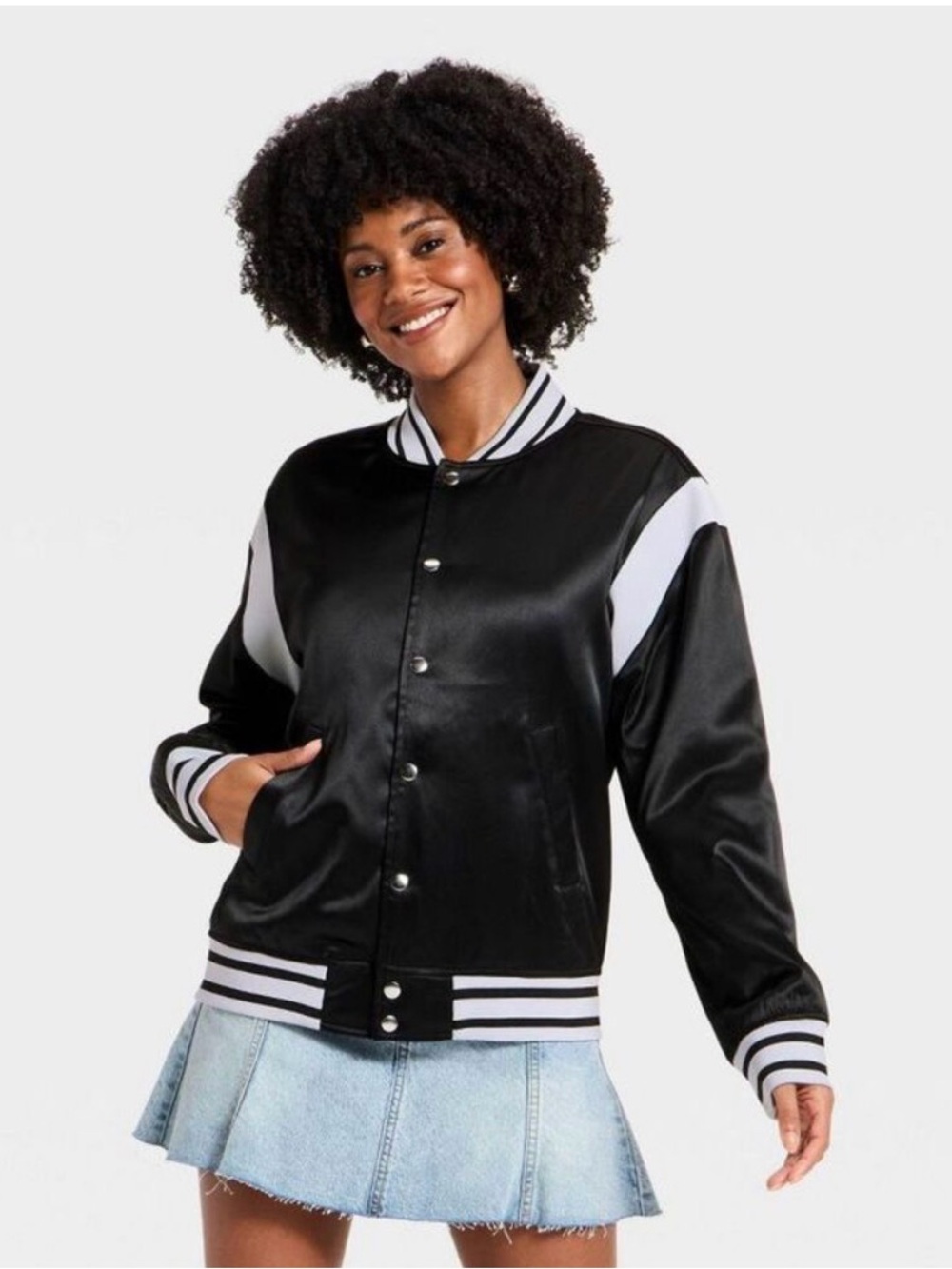Black and White Satin Bomber Jacket